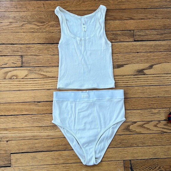 SKIMS Cotton Rib Tank & High Rise Brief Set in Bone - Picture 4 of 8